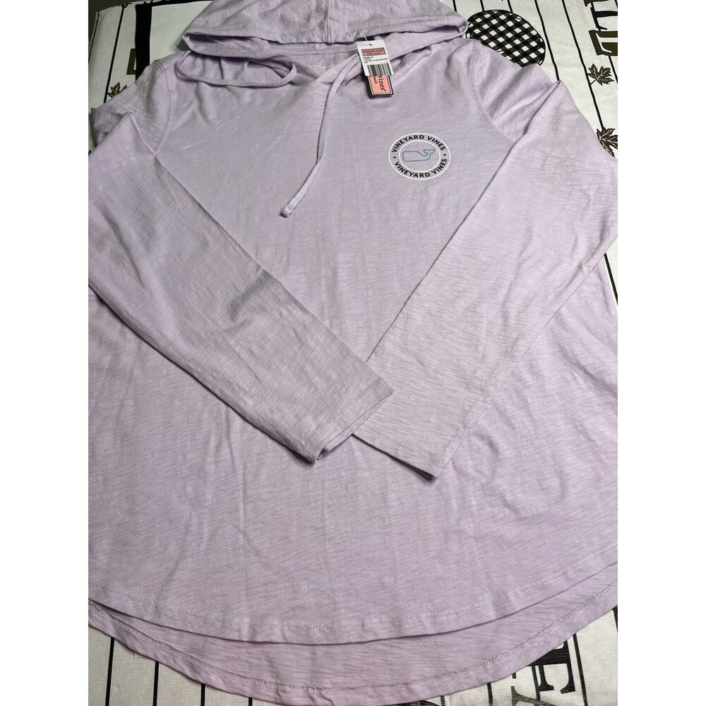 Vineyard Vines Iris Purple Curved Hemline Hooded Long Sleeve Tee Women’s Sz XL